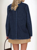 Fisoew Womens Denim Blazer Jacket Long Sleeve Blue Single Breasted - Medium by Deal US