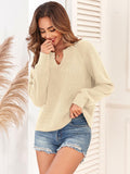 ZAFUL Apricot Ribbed Knit V Neck Long Sleeve Sweater Size M by Deal US