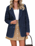 Fisoew Womens Denim Blazer Jacket Long Sleeve Blue Single Breasted - Medium by Deal US