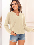 ZAFUL Apricot Ribbed Knit V Neck Long Sleeve Sweater Size M by Deal US