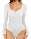 MANGOPOP Ribbed Long Sleeve Bodysuit Thong Seamless Tummy Control Size M