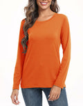PRIMODA Women's Long Sleeve Shirt Orange S Cotton Blend Crew Neck Basic by Deal US