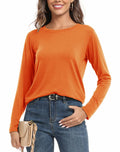 PRIMODA Women's Long Sleeve Shirt Orange S Cotton Blend Crew Neck Basic by Deal US