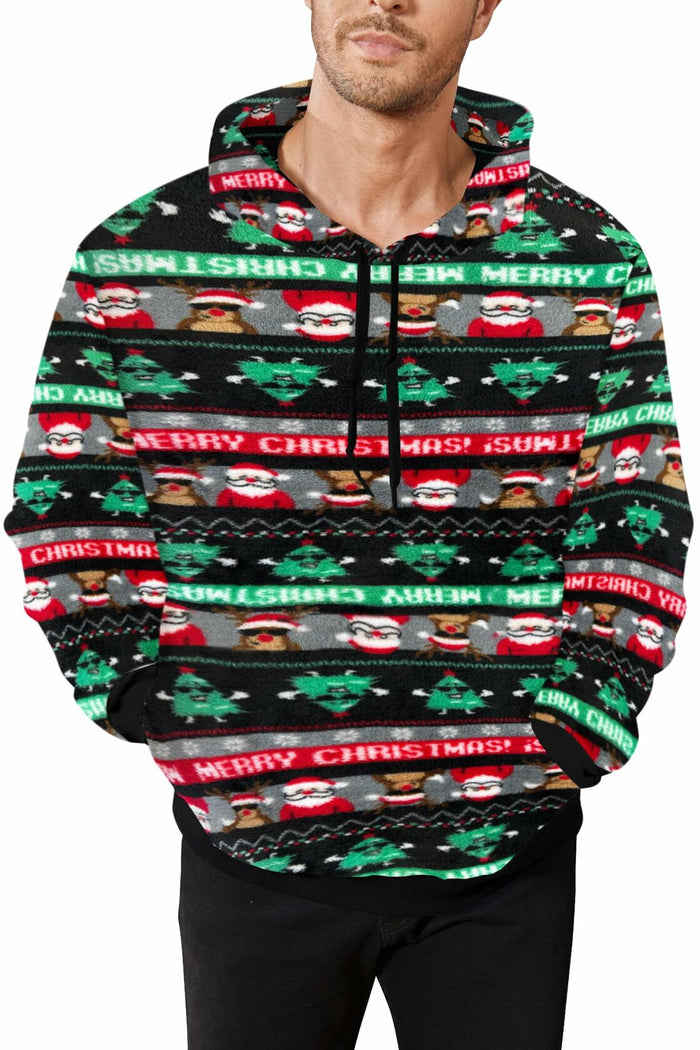 Runcati Mens Green Ugly Christmas Sherpa Hoodie Pullover Sweatshirt by Deal US
