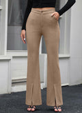 EVALESS Women's Khaki High Waisted Stretchy Flared Work Pants Medium by Deal US