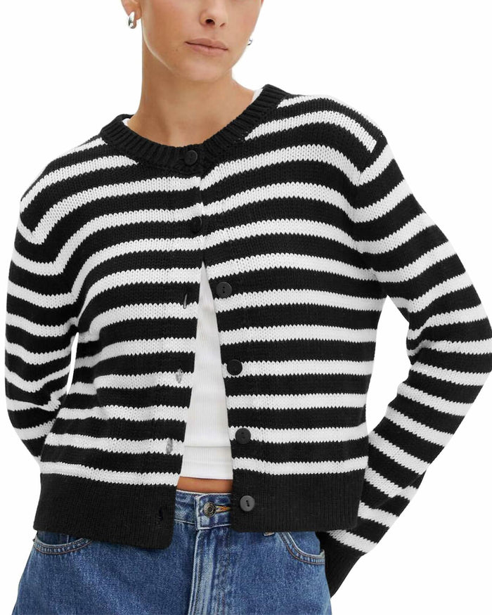 KIRUNDO Womens Black Striped Cardigan Sweater Medium Size M by Deal US