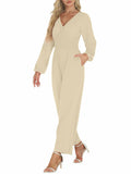 Tanou 2024 Women's Rose Red Smocked Long Sleeve Jumpsuit Romper L by Deal US