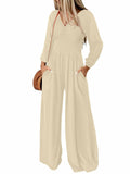 Tanou 2024 Women's Rose Red Smocked Long Sleeve Jumpsuit Romper L by Deal US