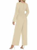 Tanou 2024 Women's Rose Red Smocked Long Sleeve Jumpsuit Romper L by Deal US