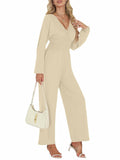 Tanou 2024 Women's Rose Red Smocked Long Sleeve Jumpsuit Romper L by Deal US