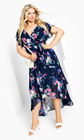 City Chic Plus Size Margot Print Maxi Dress Navy Lotte Bouquet Size 24 New by Deal US