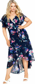 City Chic Plus Size Margot Print Maxi Dress Navy Lotte Bouquet Size 24 New by Deal US