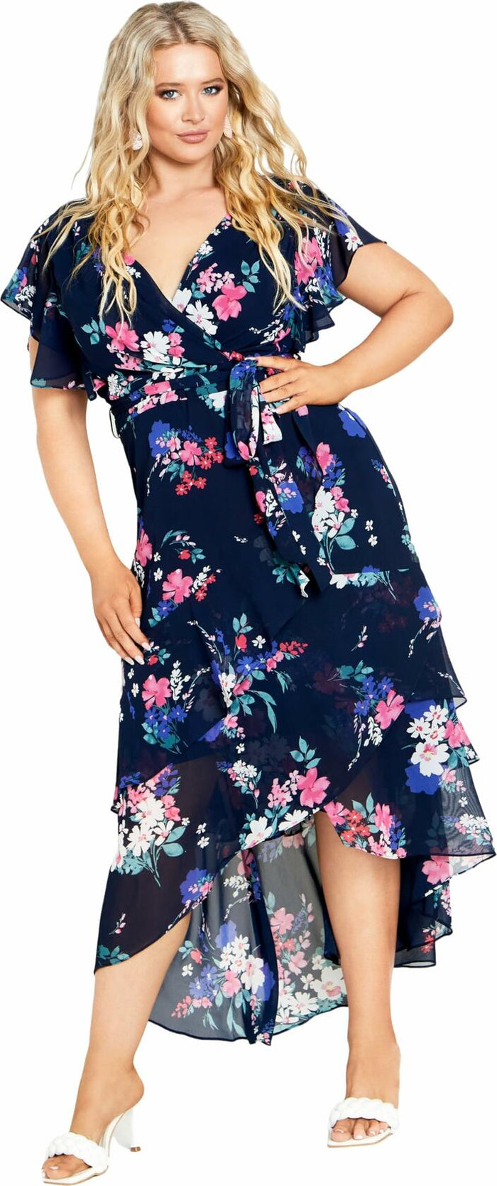City Chic Plus Size Margot Print Maxi Dress Navy Lotte Bouquet Size 24 New by Deal US