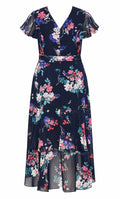 City Chic Plus Size Margot Print Maxi Dress Navy Lotte Bouquet Size 24 New by Deal US