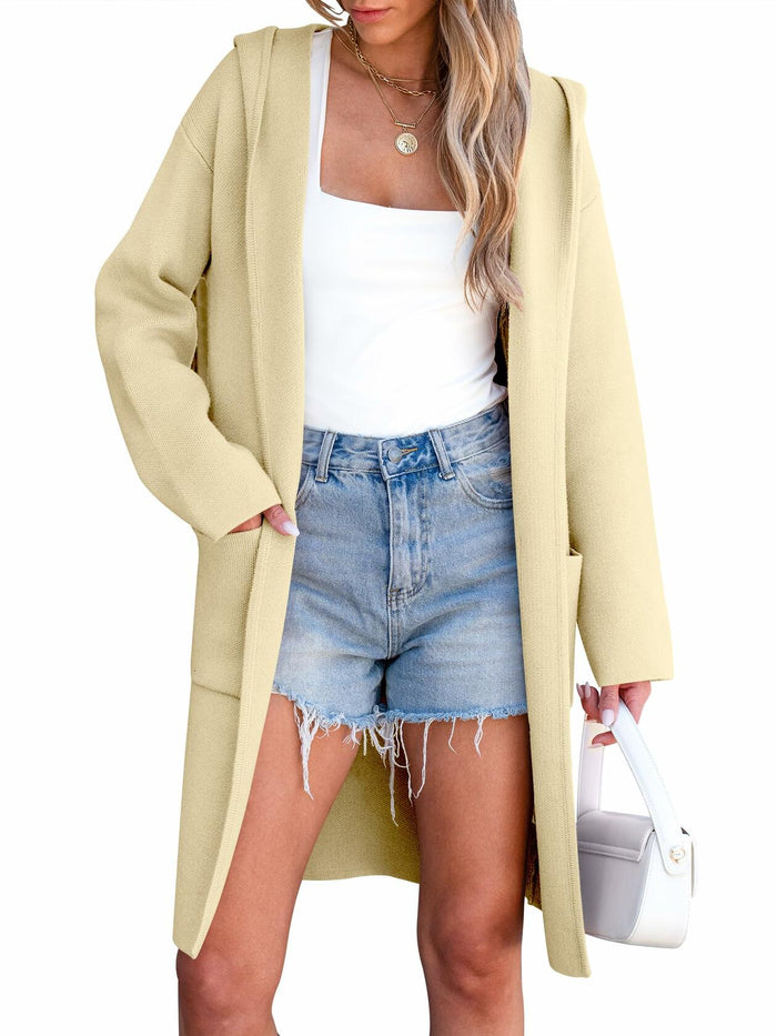 ANRABESS Women Cardigan Open Front Knit Hoodie Sweater Coatigan XS Beige by Deal US