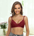 SHEKINI Wireless Padded Lace Bralette Women Size M Wine Red Wireless Bra by Deal US