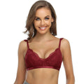 SHEKINI Wireless Padded Lace Bralette Women Size M Wine Red Wireless Bra by Deal US