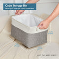 HOdo Home 3PCS Fabric Storage Bins 15x11x9.5in White Grey Collapsible Cubes by Deal US