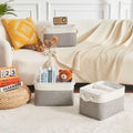 HOdo Home 3PCS Fabric Storage Bins 15x11x9.5in White Grey Collapsible Cubes by Deal US