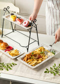 Shell Rectangle Chip and Dip Serving Set Black Tiered Tray Dessert Display by Deal US