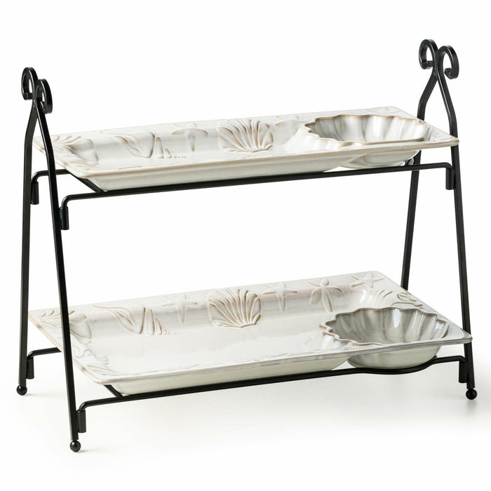 Shell Rectangle Chip and Dip Serving Set Black Tiered Tray Dessert Display by Deal US