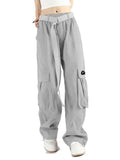 GOLYOY Women's Cargo Pants Grey Adjustable High Waist Baggy Wide Leg Size L by Deal US