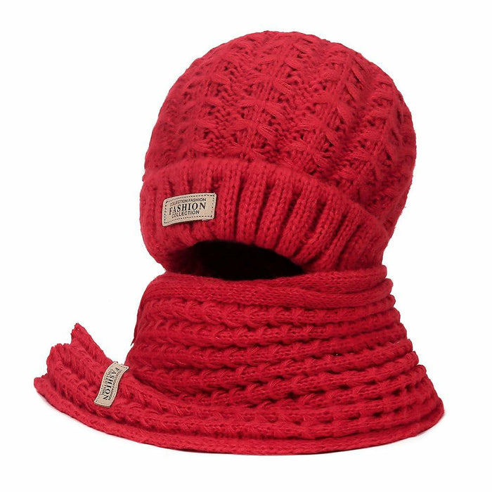 Wander Agio Women's Wool Knit Beanie & Scarf Set Thick Warm Red 6pc by Deal US