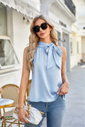 Women Sleeveless Tie Bow Blouse Casual Top Light Blue - Size XXL by Deal US