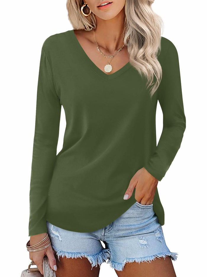 DittyandVibe Womens Long Sleeve V Neck Shirt Olive Green Size L by Deal US
