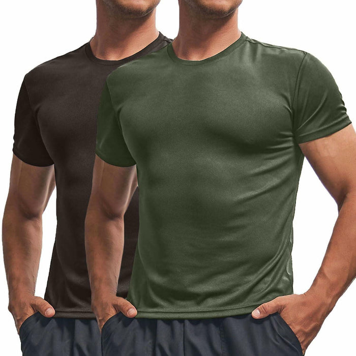 Fastkoala Men's Quick Dry Workout Shirt Short Sleeve ArmyGreen Grey Size M by Deal US