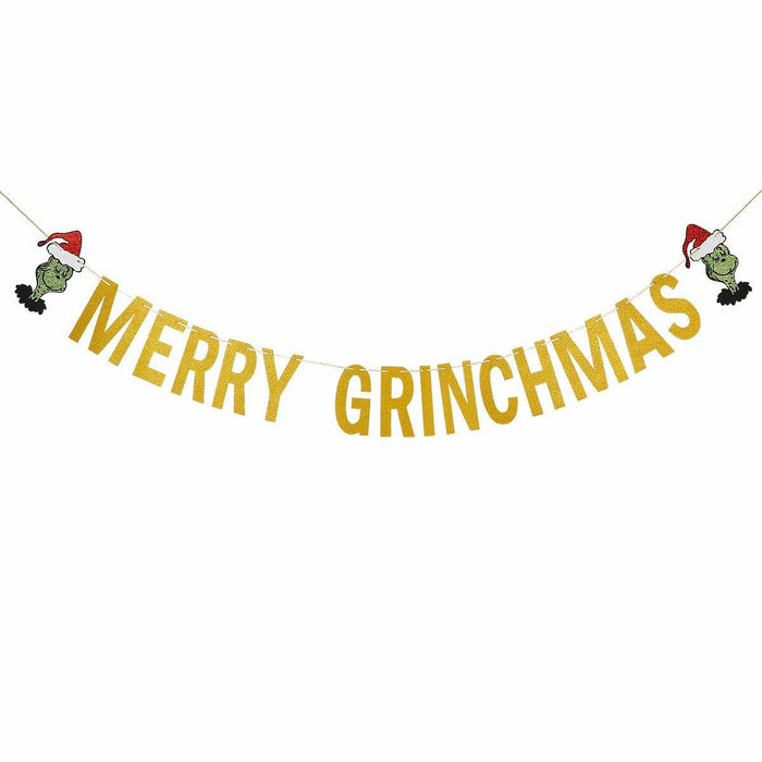 Gold Merry Christmas Banner Holiday Decoration Whoville Xmas Banners by Deal US
