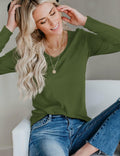 DittyandVibe Womens Long Sleeve V Neck Shirt Olive Green Size L by Deal US