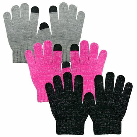 EvridWear Boy Girl Warm Touchscreen Gloves 3 Pairs Gray Pink Black Size 6-8Y by Deal US