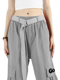 GOLYOY Women's Cargo Pants Grey Adjustable High Waist Baggy Wide Leg Size L by Deal US