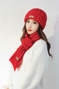 Wander Agio Women's Wool Knit Beanie & Scarf Set Thick Warm Red 6pc by Deal US