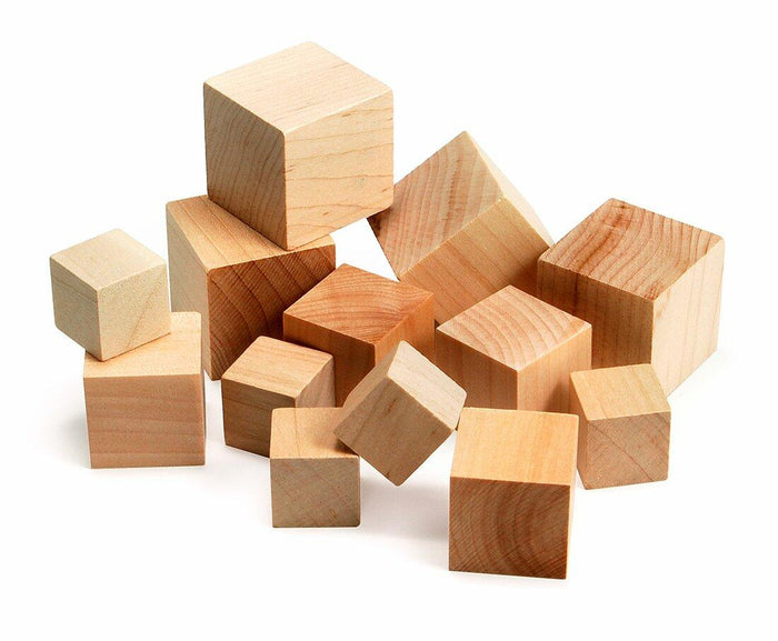 Hygloss Unfinished Wood Building Blocks Cubes Assorted Sizes 48 Pack by Deal US