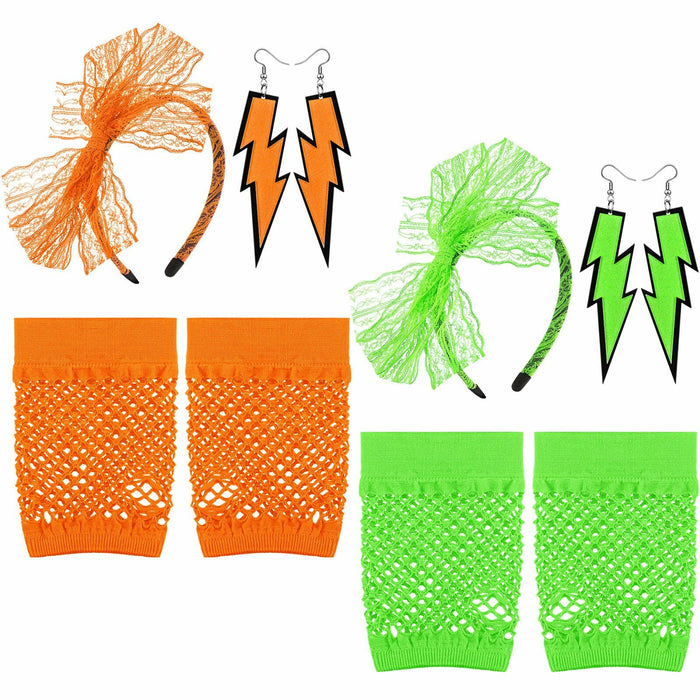 Maiteenly 80s Costume Accessories Set Lace Headband Neon Earrings Gloves by Deal US