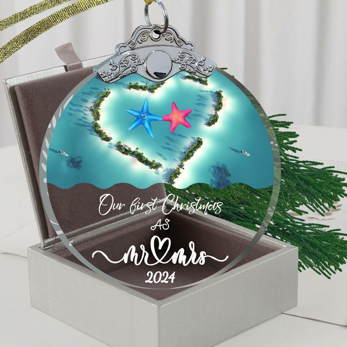 Just Married 3" Glass Ornament 2024 Wedding Couple Gift with Gift Box by Deal US