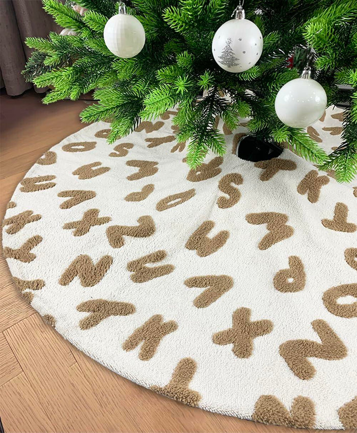 AISENO 48 Inch White Plush Alphabet Christmas Tree Skirt Faux Fur Decor by Deal US