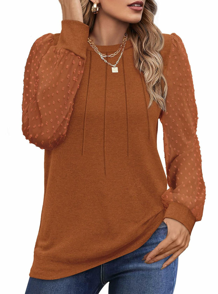 OFEEFAN Womens Puff Sleeve Top Caramel Long Sleeve Size S by Deal US
