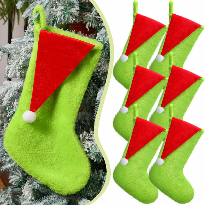 Lunmon 6pcs 18in Red Green Christmas Stockings Faux Fur Holiday Decor by Deal US