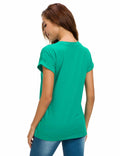 MSHING Women's Simple Crew Neck Loose Lake Green T-Shirt Size L by Deal US