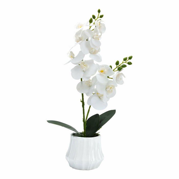 Angerlo 13" White Artificial Butterfly Orchid Ceramic Vase Decor by Deal US