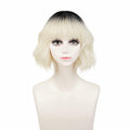 LABEAUTÉ Synthetic Short Wavy Blonde Black Ombre Bob Wig with Bangs by Deal US