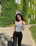 Women's 3 Pc Ribbed Adjustable Spaghetti Strap Bodysuits Black Grey Beige - L by Deal US