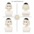 LABEAUTÉ Synthetic Short Wavy Blonde Black Ombre Bob Wig with Bangs by Deal US