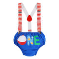 Big One Boys Bowtie Romper Suspenders Diaper Cover Hat Royal Blue Size 6-12M by Deal US