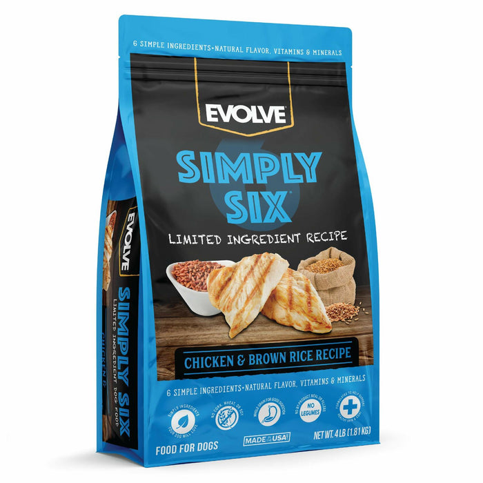 BestBy04/25 Evolve Simply Six Chicken Brown Rice Dog Food 4 lb Bag by Deal US