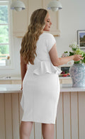 GOBLES Women's White Bodycon Midi Dress Boat Neck Short Sleeve Size L by Deal US