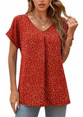 QUEZHU Women's V Neck Short Sleeve Chiffon Blouse Wine Red Size Small by Deal US